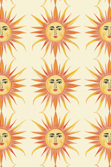 Poster - Sunshine Pattern: An eye-catching, repeating pattern of stylized suns radiating warmth and energy.