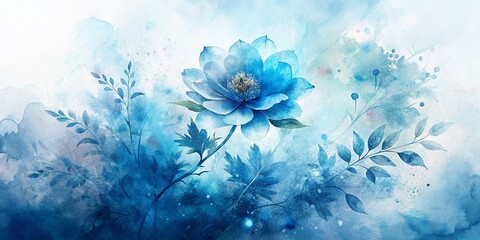 Poster - Abstract Blue Watercolor Double Exposure Background Stock Photo