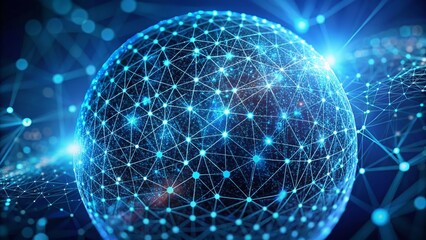 Poster - Abstract Blue Sphere Data Visualization: Wireframe Technology Particle Network 3D Render