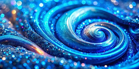Poster - Abstract Blue Metallic Glitter Paint Swirls: Luxury Liquid Texture Background