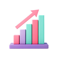 Poster - 3D pastel bar graph with upward arrow, growth concept.