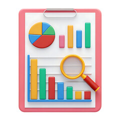 Poster - Colorful charts and magnifying glass on clipboard.