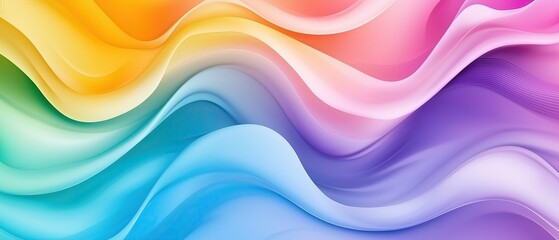 Leinwandbilder - Vibrant abstract fluid waves in rainbow gradient colors. Smooth, flowing curves in yellow, orange, pink, blue, and purple create dynamic, visually appealing patterns.