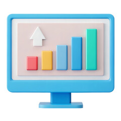 Poster - 3D render of a computer monitor displaying an upward trending bar graph.