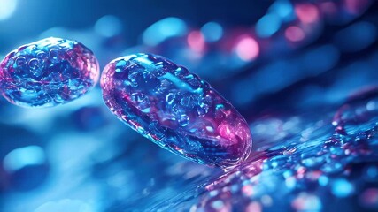Poster - Abstract digital rendering of a futuristic cellular structure with glowing blue and pink molecular details