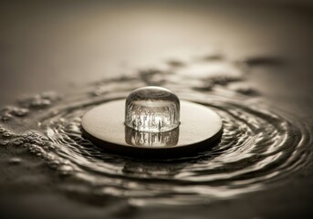Aufkleber - Water droplet creating ripples on a smooth surface, showcasing beauty and tranquility