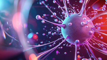 Poster - Colorful Microscopic View of a Virus with Spikes and Glowing Effects