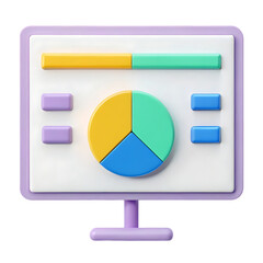 Poster - 3D render of a monitor displaying a pie chart and bar graph.