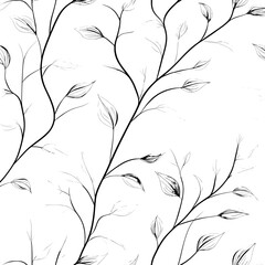 Poster - A seamless pattern of leaves in line art style is available, suitable for various occasions like weddings, anniversaries, birthdays, and parties, and can be used for designing banners, posters,