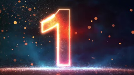Poster - Vibrant glowing number on an animated digital background in a dynamic color display, Number 1 on animated digital background