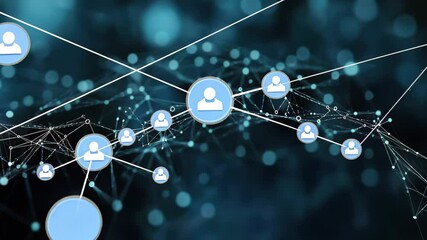 Poster - Defocused blue background with particles and network connections creating a captivating visual experience, defocused particles background blue video