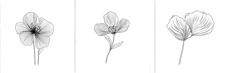 Poster - A set of modern abstract floral line art backgrounds featuring geometric shapes is available for wall decor, printing, posters, cards, or cover designs, along with botanical abstract prints in modern