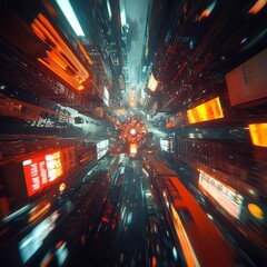 Poster - Neon Dreamscape, a vibrant night-time cityscape featuring dynamic data visualizations, glowing network connections, illuminated streets, and a sophisticated digital aesthetic.