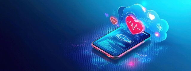 Poster - Smartphone with Heartbeat Monitor and Cloud Data Visualization