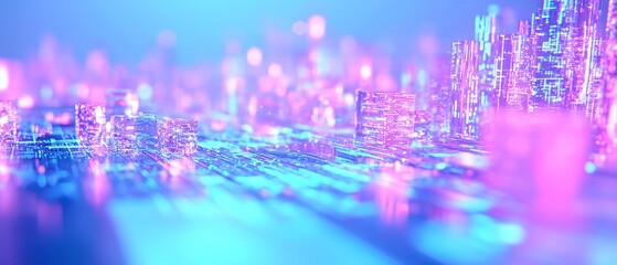 Poster - Futuristic City Skyline with Holographic Data Streams, illuminated building edges, vibrant neon colors, dynamic streets and intersections, immersive high-tech atmosphere