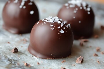 Aufkleber - Delicious homemade chocolate truffles topped with sea salt on a decorative platter