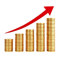 Poster - Gold coins stacks with upward arrow.  Concept of financial success, investment, and wealth.