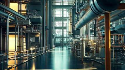 Poster - Industrial technology factory construction activity featuring a worker in a modern facility, Industrial technology factory construction with manufacturing interior