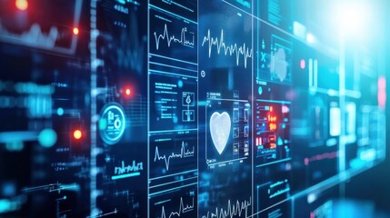 Poster - futuristic medical data display with heart rate and health insights