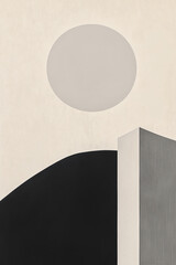 Poster - Abstract Geometric Composition: An abstract artwork presents minimalist design, playing with geometric shapes and contrasting colors in a striking visual arrangement.