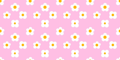 Canvas Print - cute daisy flowers pink pastel seamless pattern. vector illustration.