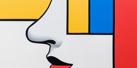 Poster - Geometric Face: An abstract and modern geometric face. It's a colorful depiction using bold lines, primary colors, and shapes. 