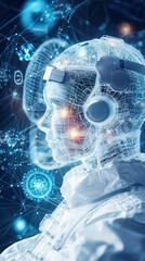 Poster - Futuristic Astronaut with Digital Interface and Neural Connections