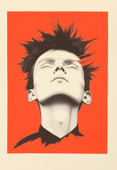 Poster - Vivid Dreams: A striking image of a man with spiky hair against a vibrant background. His eyes are closed, and his expression is one of peace. 