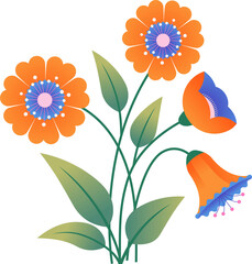 Wall Mural - a bouquet of orange and blue flowers with green leaves.