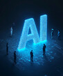 © Adobe 2.0 - Business people walking in the night sky over a city, silhouetted on technology background ai generated
