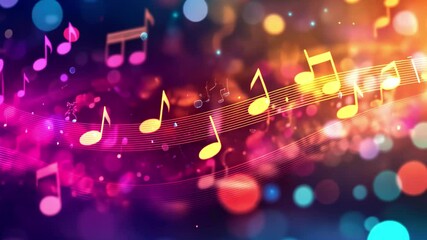 Poster - Digital abstract background featuring music notes and vibrant colors for creative projects, ed 3d visual background for music tracks