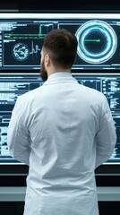 Poster - medical professional analyzing data on advanced digital screen