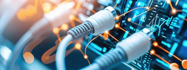 Poster - Close-Up of Audio Cables Connected to Complex Digital Interface