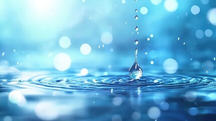 Wall Mural - spectacular closeup, a single water drop creates splash in refreshing blue pool