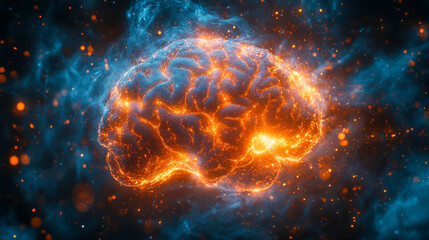 Poster - A conceptual image of a brain surrounded by glowing electric currents, representing artificial intelligence, data science, and cognition