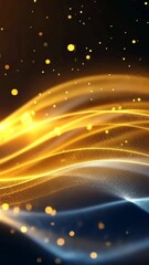 Poster - Vibrant golden waves of light flowing across a dark background in a digital abstract design