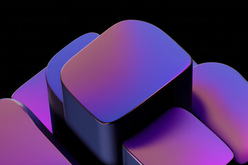 Poster - a purple and blue cubes on a black background