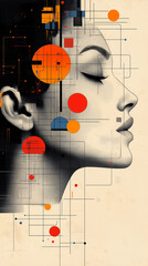 Poster - Digital Dreamscape: A thought-provoking portrayal of a woman's profile integrated with digital elements, representing the intersection of humanity and technology.