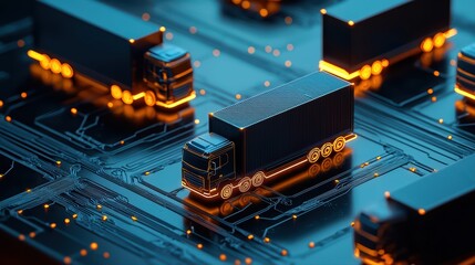 Poster - Glowing Trucks on Digital Supply Chain Concept for Logistics Industry Representation