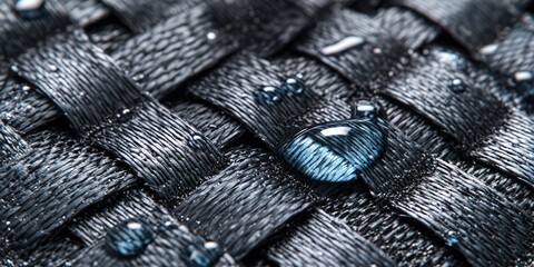 Poster - Close-up of textured fabric with water droplets reflecting light in an artistic arrangement