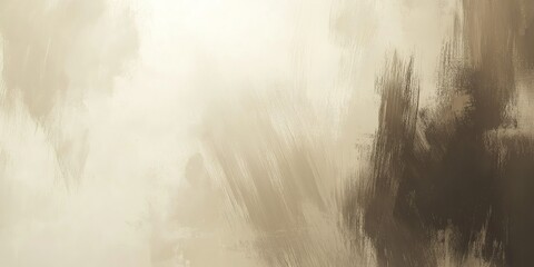 Poster - Abstract painting with broad brushstrokes in shades of white, beige, and brown creates a moody atmosphere