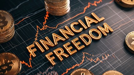 Poster - Luxurious 3D Representation of Financial Freedom with Coins and Charts in Wealth Concept