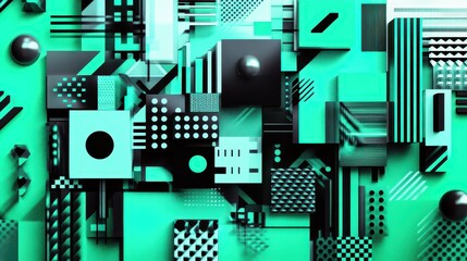 Poster - Geometric composition featuring various shapes and patterns in a grid arrangement
