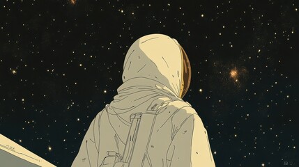 Wall Mural - an astronaut gazes into the expansive night sky heavens