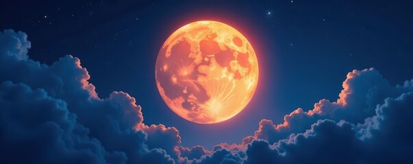Wall Mural - Glowing lunar disc, abstract swirling clouds, midnight blue , occult, texture