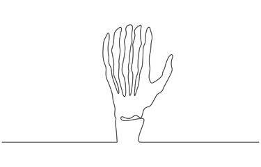 Aufkleber - Continuous line drawing of hand skeleton, Black and white vector minimalist illustration, Continuous one line drawing bones of human hand. Wrist bones in single line art vector.
