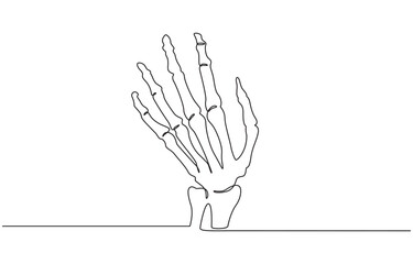 Aufkleber - Continuous line drawing of hand skeleton, Black and white vector minimalist illustration, Continuous one line drawing bones of human hand. Wrist bones in single line art vector.