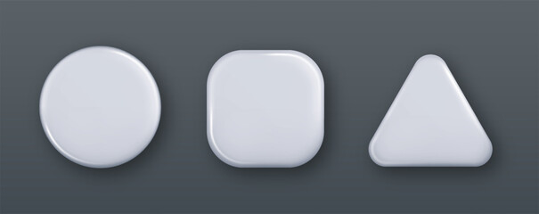 Leinwandbilder - White empty white buttons. Blank glossy round, square and rectangle badges with shadow.