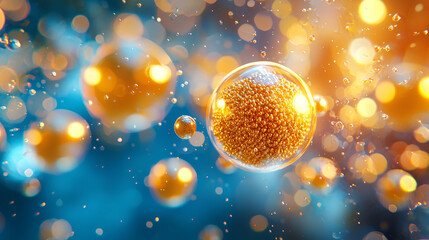 Poster - artistic gold nanoparticles in vibrant blue and orange background create stunning visual