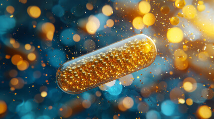 Poster - Artistic gold nanoparticles capsule with brilliant yellow background